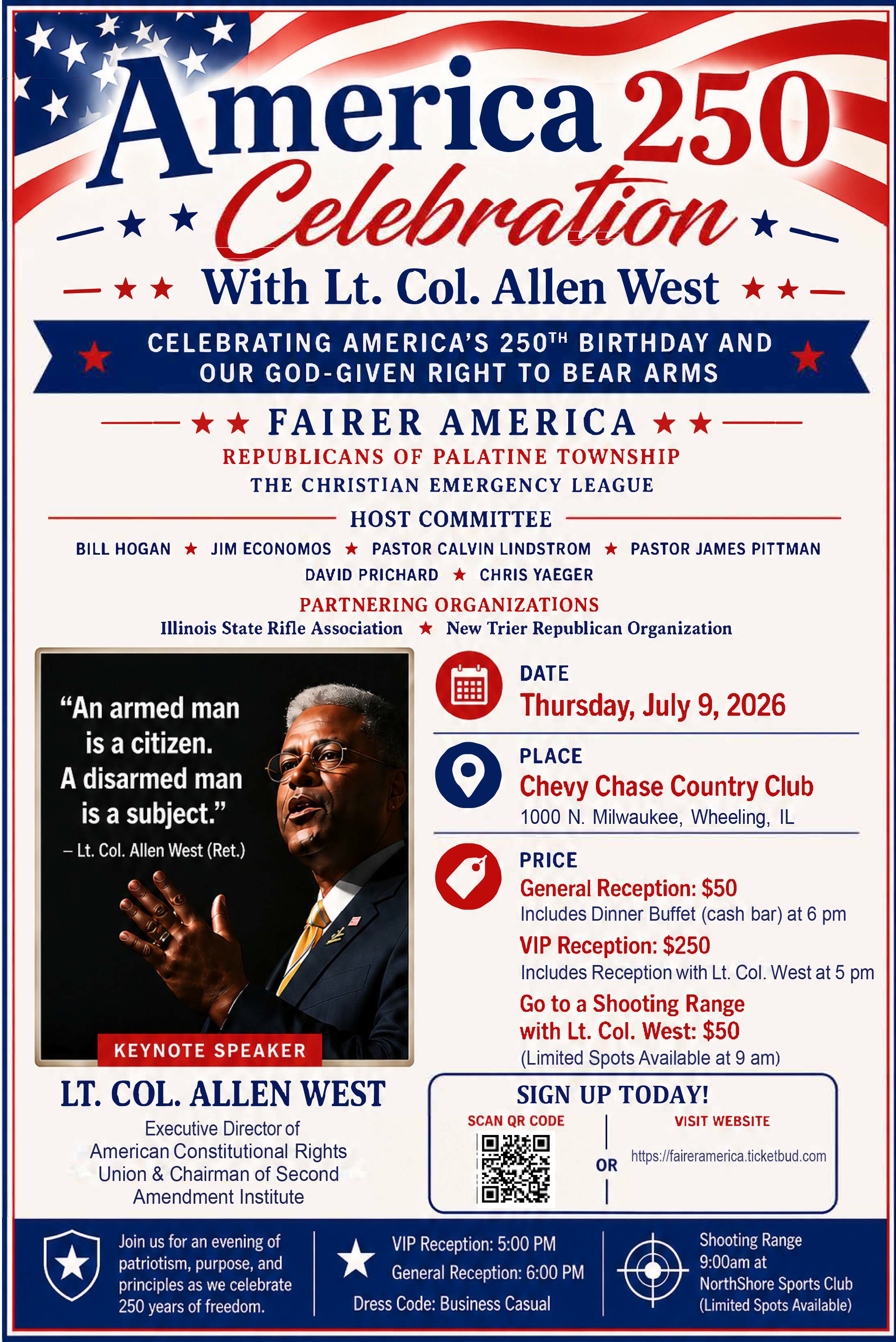 America 250 Celebration with Col. Allen West event flyer